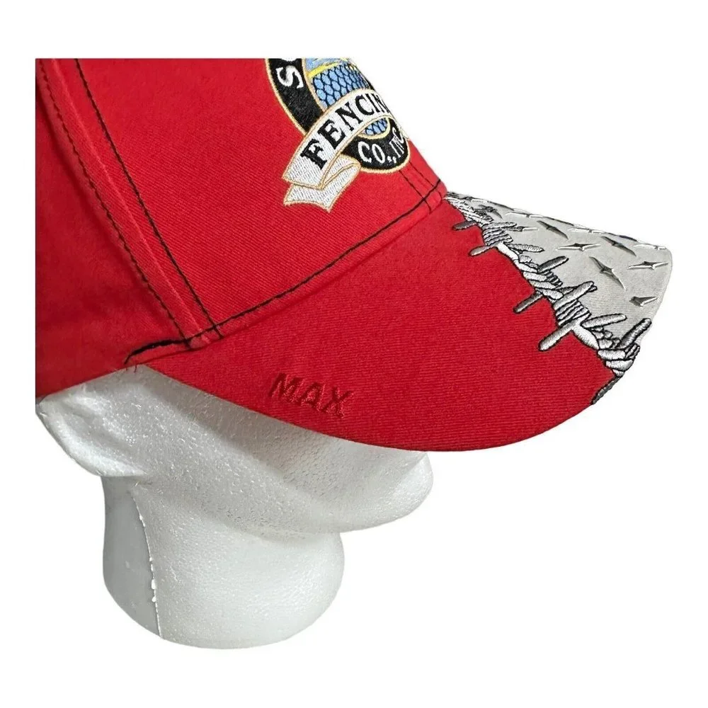 Scott's Fencing Co Diamond Plated Baseball Cap Red Adjustable Strap Triple Crown